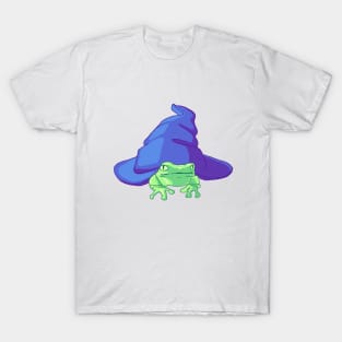 Green Frog Witch Familiar- Frog and Witch Hat T-Shirt